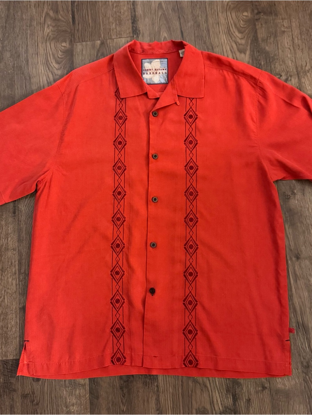 Tommy Bahama Red Los Angeles Angels Silk Short Sleeve Embroidered Camp Shirt